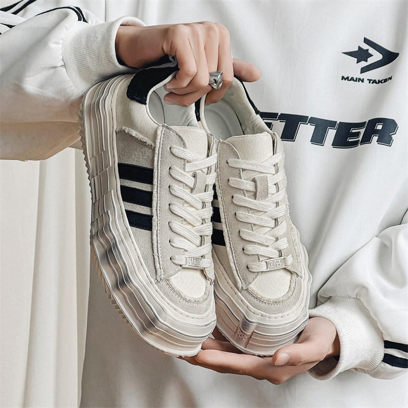 休闲板鞋男女鞋三条杠帆布鞋