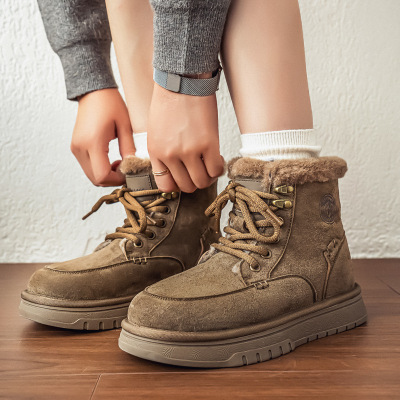 皮毛一体雪地靴男女鞋冬季高帮