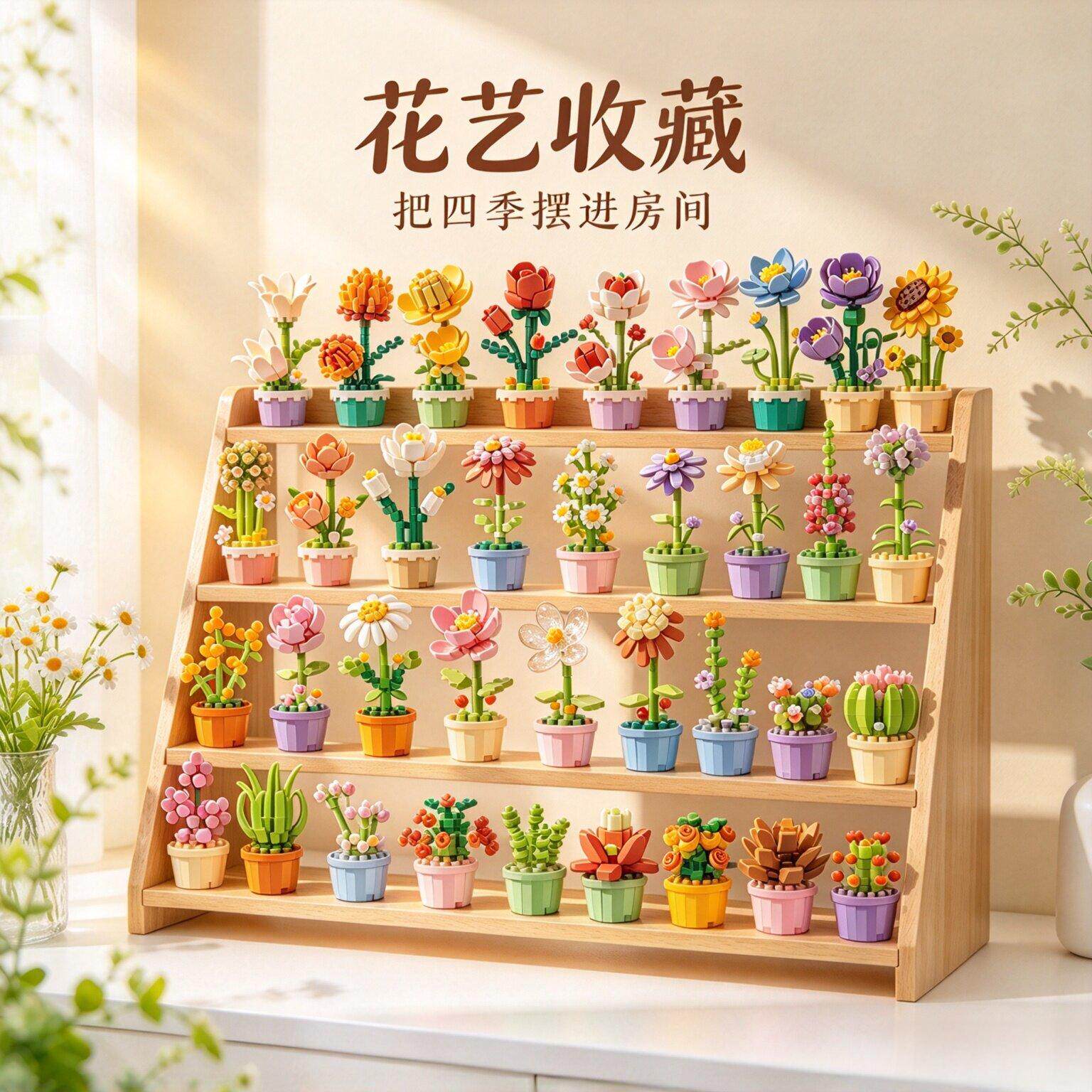 盆栽永生花束积木玫瑰花朵diy手工玩具女孩生日礼物六一节小学生9