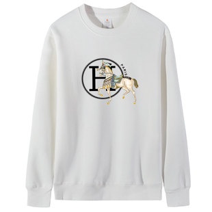 休闲风马图案圆领卫衣男2026新年吉祥汉马长袖落肩袖宽松潮牌上衣