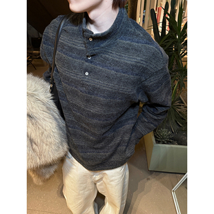 自制 STUDIO 复古cleanfit暗条纹立领休闲卫衣亨利领上衣 MAN ESC