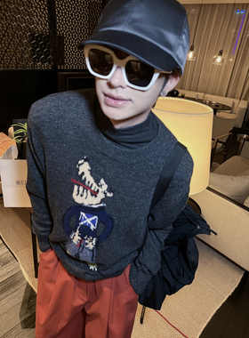 ESC MAN STUDIO/ 给秋冬加点色彩 复古卡通套头提花针织宽松毛衣