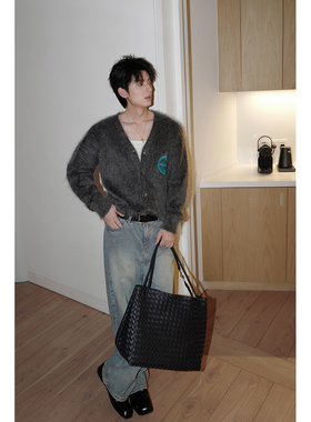 ESC MAN STUDIO/自制 针织纽扣秋冬马海毛开衫上衣针织衫毛衣