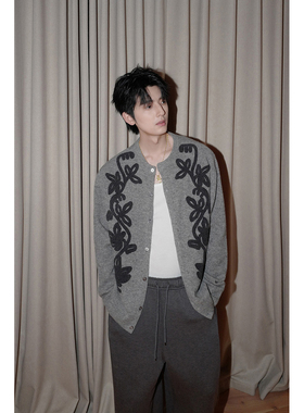 ESC MAN STUDIO/自制 秋冬氛围感花枝纹路针织衫纯羊毛开衫毛衣