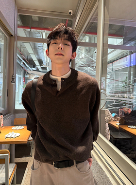 ESC MAN STUDIO/自制 25秋冬新款一粒扣亨利领休闲宽松毛衣针织衫