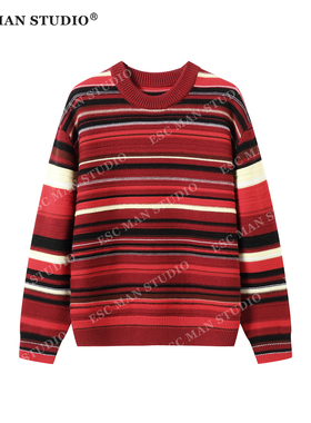 ESC MAN STUDIO/让每种颜色成为我们100绵羊毛彩条纹拼色套头毛衣