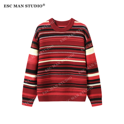 ESC MAN STUDIO/让每种颜色成为我们100绵羊毛彩条纹拼色套头毛衣