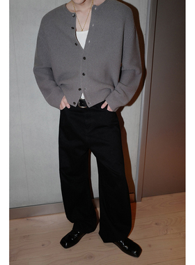 ESC MAN STUDIO/自制 休闲CHIC风宽松圆领针织衫高级感开衫毛衣