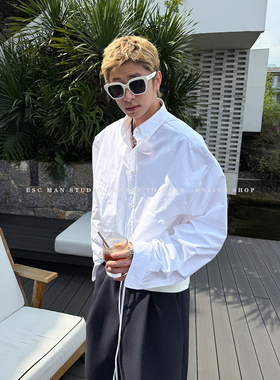 ESC MAN STUDIO/自制 夏季长袖斜门襟短款衬衫宽松休闲上衣