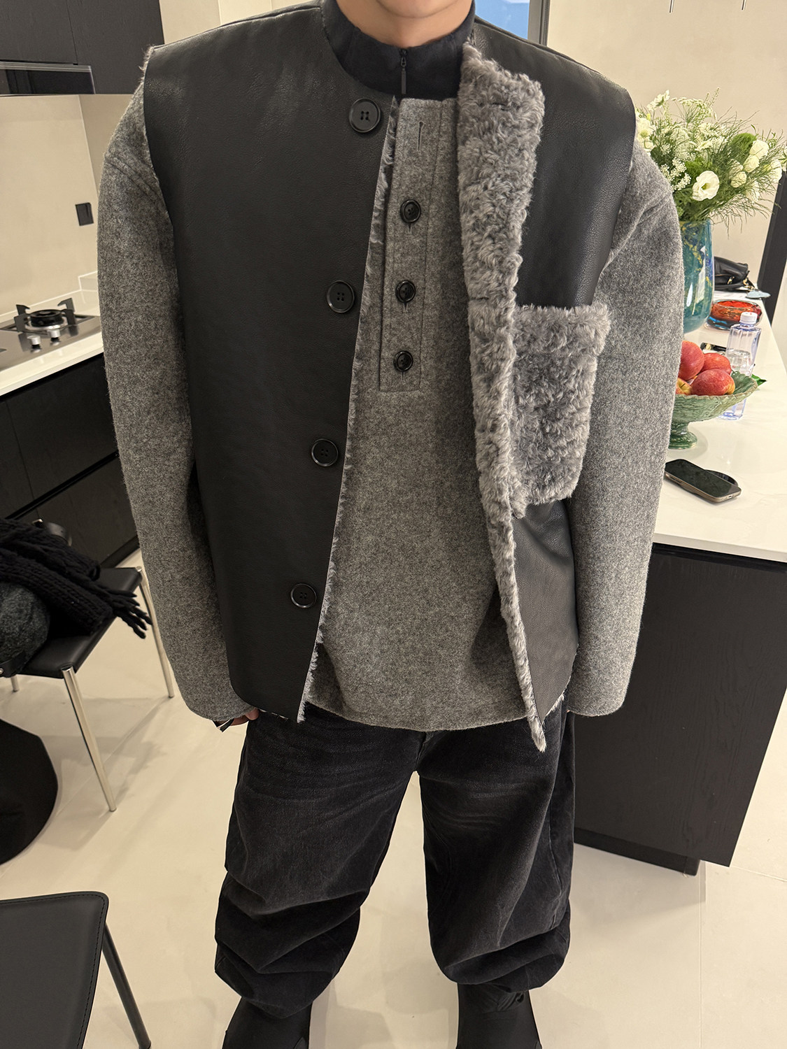 ESC MAN STUDIO FUR INTEGRATED FRONT AND BACK WEARABLE LEATHER VEST