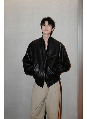 ESC MAN STUDIO/立领式鱼骨设计领型轻职风宽松阔版皮衣秋冬外套