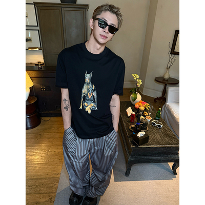 ESC MAN STUDIO/自制 夏季小狗印花休闲短袖T恤上衣个性潮tee