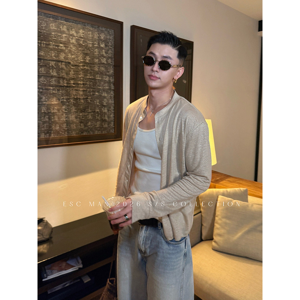 ESC MAN STUDIO/穿搭感直线提升的慵懒风休闲开衫亚麻上衣外套图片