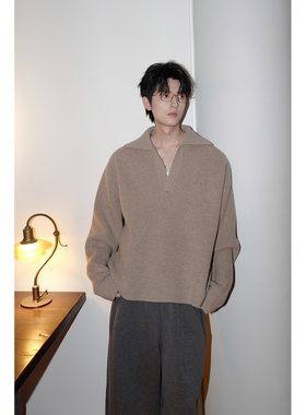 ESC MAN STUDIO/自制 翻领针织衫复古风套头毛衣长袖纯色秋冬宽松