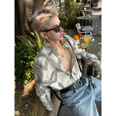 ESC MAN STUDIO/自制总有特殊气质环绕的100亚麻长袖衬衫休闲上衣