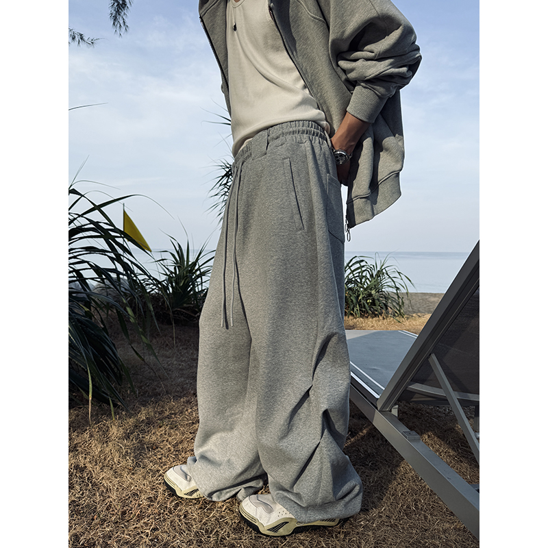 ESC MAN STUDIO/自制 慵懒舒适感宽松阔腿裤细节褶皱休闲直筒长裤