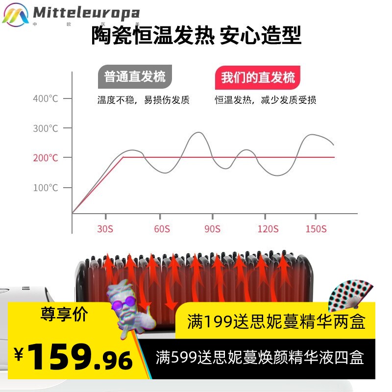 男士胡须直发器 胡子直发梳现货跨境新款迷你男性电动胡须造型梳