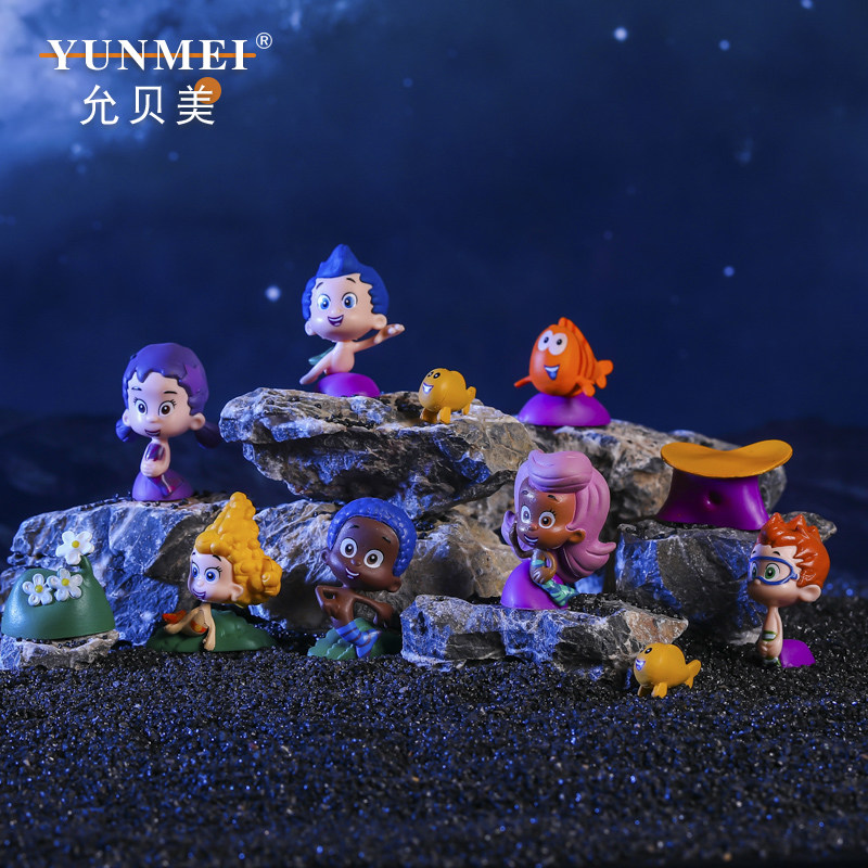 泡泡龙孔雀鱼q版公仔模型摆件桌面手办卡通动漫周边盲盒儿童玩具