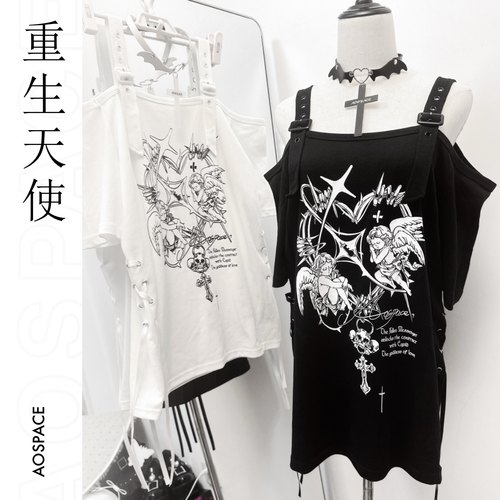 缺氧外太空天使印花暗黑T恤短袖