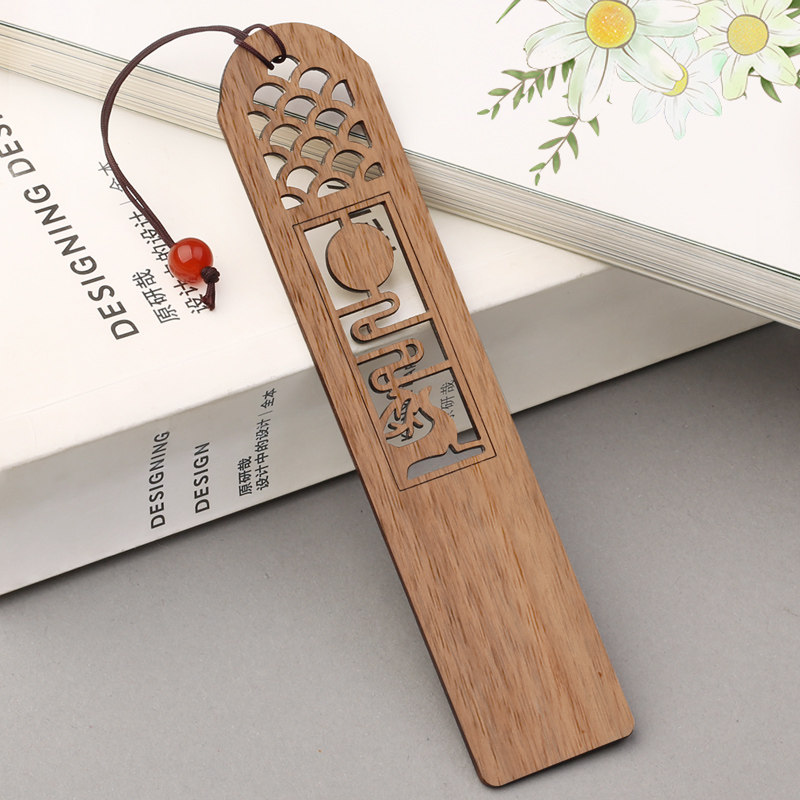 红木质复古典中国风木制书签学生用故宫小礼品批发 简约文艺精美创意古风生日礼物博物院纪念品订制定制刻字