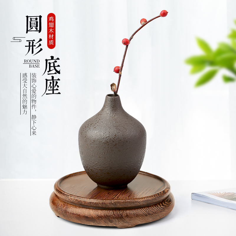 速发红木雕刻花盆底座摆件托木质奇石石头佛像花瓶木实木制工艺品