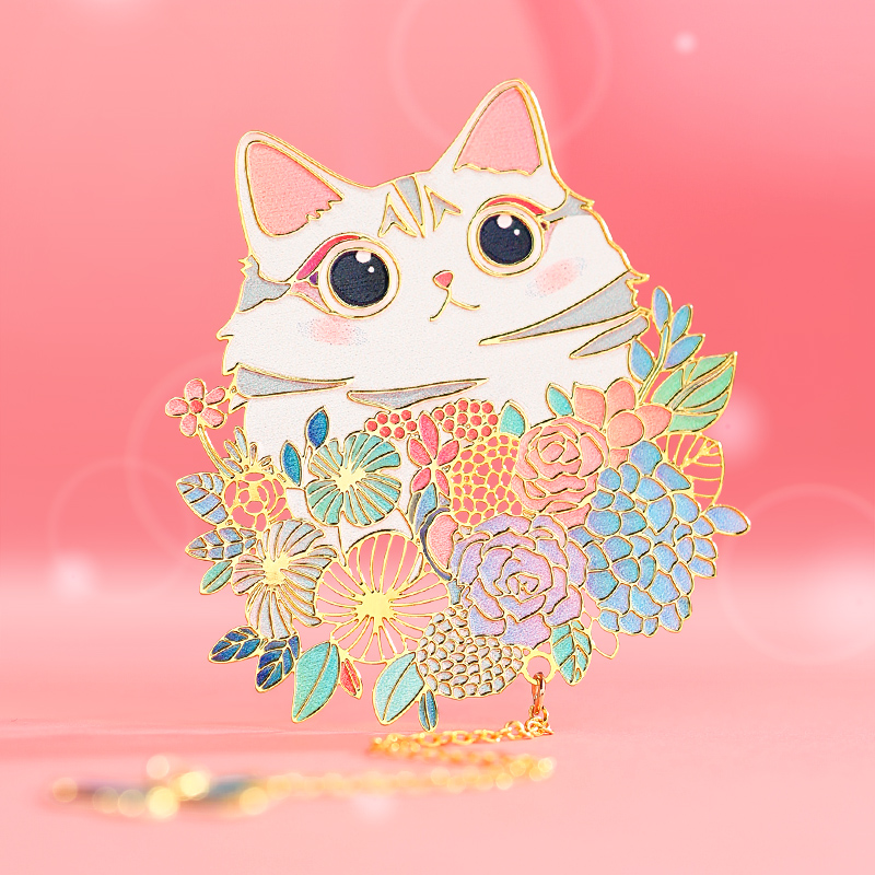 精致镂空黄铜金属书签文创猫咪女创意纪念品古典中国风卡通礼物可爱儿童学生用考研圣诞节小礼品定制订制刻字