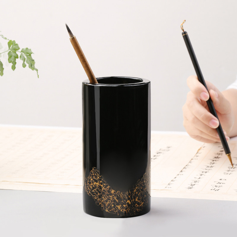办公室桌面化妆品收纳盒笔筒摆件 简约轻奢中国风女生儿童学生可爱艺术笔桶 创意送老师教师节礼物定制纪念品