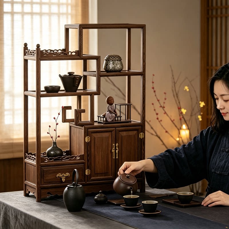 鸡翅木小博古架实木玄关柜茶叶柜图片