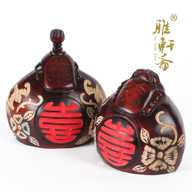 速发桃木手红木雕摆件工木工艺品 白头偕老存罐钱雕刻婚庆