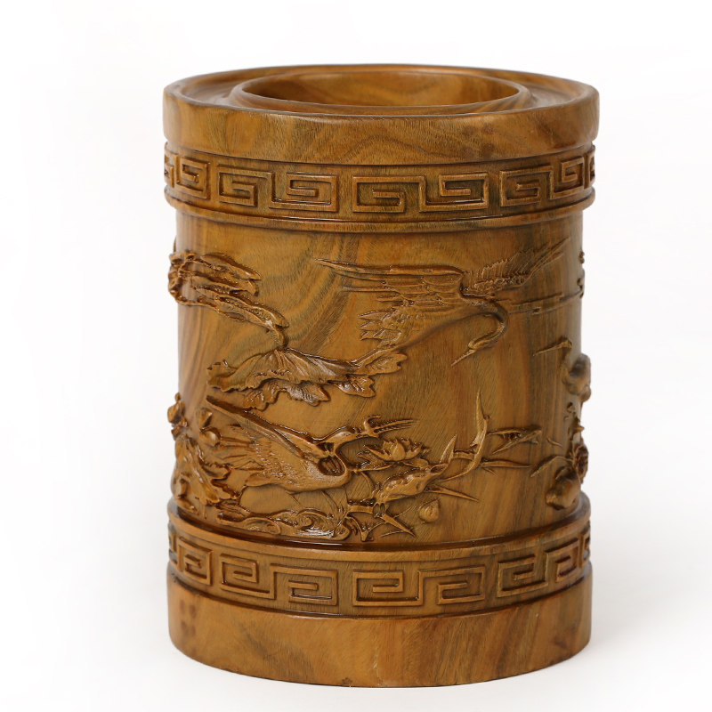 红木绿檀笔筒文房摆件根雕清仓