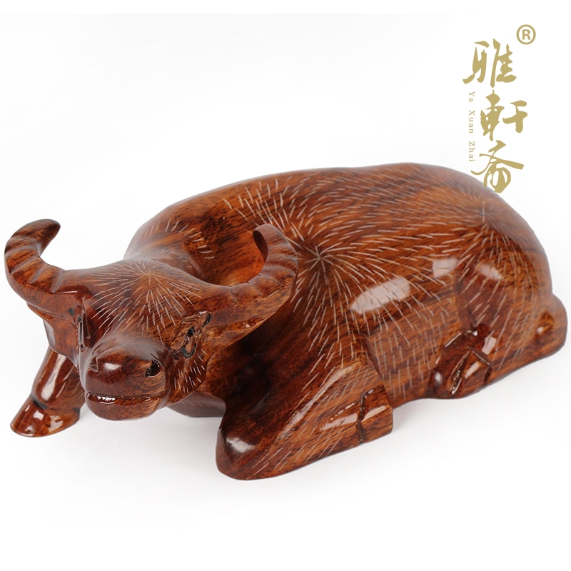 红木雕刻工艺品 东阳木雕牛家居客厅摆件 实木质生肖卧牛装饰摆设