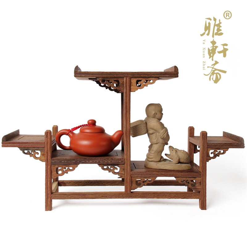 红木中式博古架 实木紫砂茶壶架子摆架 鸡翅木置物架展示架摆件