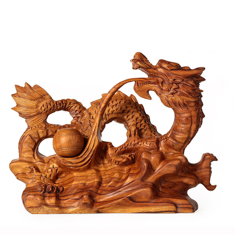 东阳木雕刻12生肖龙家居摆件 红木龙头实木质工艺品创意摆设