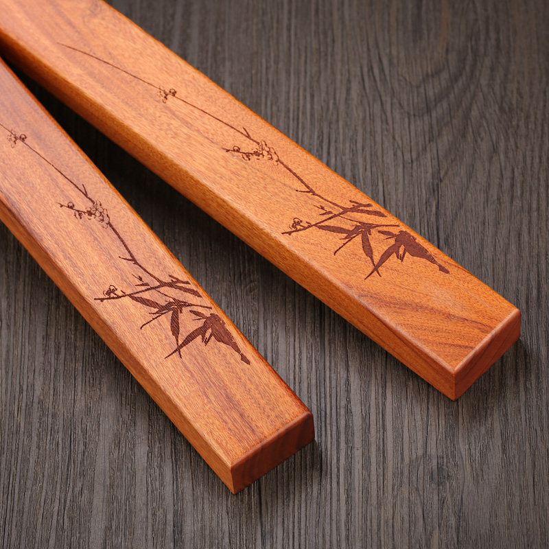 雅轩斋 实木精雕图梅竹镇纸 红木镇尺文房四宝压纸毛笔书法用品 红檀