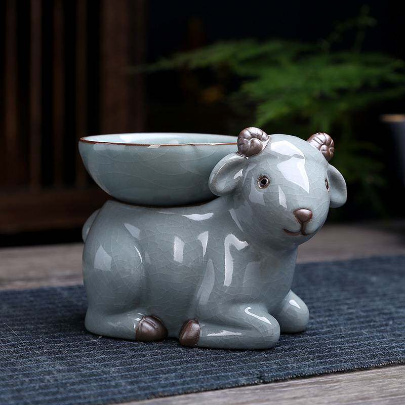 陶瓷十二生肖茶滤哥窑茶漏茶托摆件茶具茶道配件牛茶架茶叶过滤器