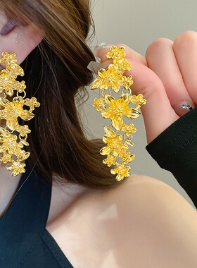银针欧美花朵流苏耳环时尚气质耳钉女复古小众设计耳环轻奢高级感