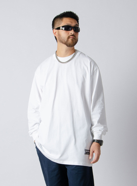 FunkyChoice阿美咔叽美式复古重磅纯色T恤男白色长袖打底衫小领口