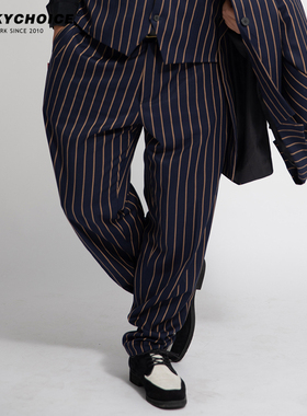 藏蓝金条纹popping西裤locking定制funky震感舞街舞裤宽松嘻哈潮