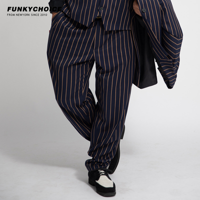 藏蓝金条纹popping西裤