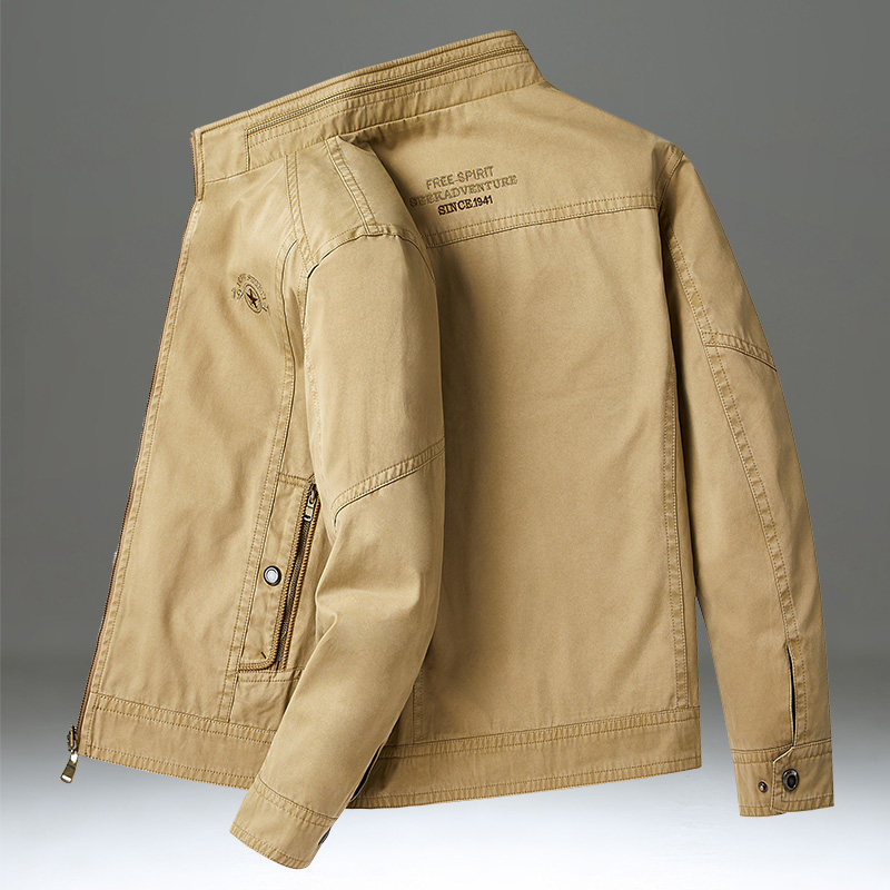 两面穿外套男春秋款宽松中年男装休闲纯棉工装夹克衫立领春装上衣