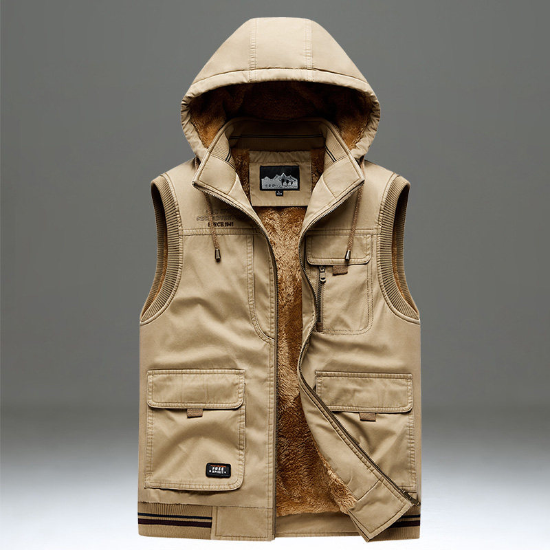男士马甲秋冬季加绒加厚保暖纯棉背心坎肩宽松大码多口袋马夹外套