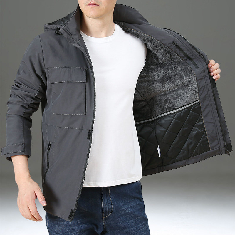 棉服男冬季加厚加绒工装棉袄防风冲锋衣宽松休闲外套冬装棉衣中年