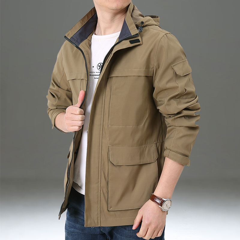 2025年春秋夹克男秋季宽松防风大码美式户外冲锋衣工装休闲外套潮