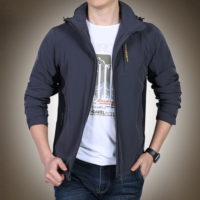 春秋外套男商务时尚青年宽松大码薄款男装弹力冲锋上衣工装夹克衫
