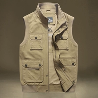 Bay 2019 xuân mới nam cổ áo vest nhiều túi dụng cụ áo khoác câu cá quần áo cotton thủy triều - Dệt kim Vest cardigan nam 