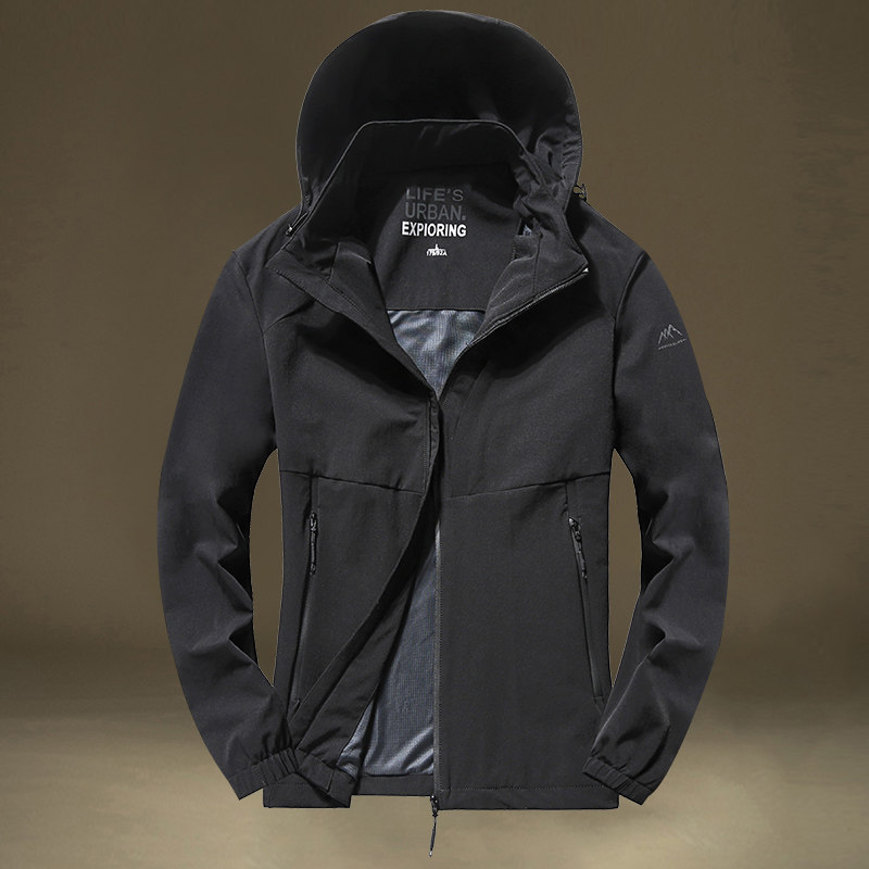 春秋新款夹克男薄款弹力速干冲锋上衣加大加肥中青年户外休闲外套
