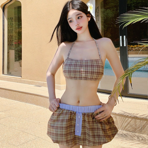 遮肚显瘦比基尼三件套ins风泳衣