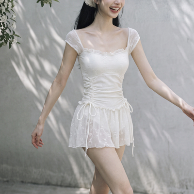 纯欲蕾丝遮肚显瘦连体泳衣女