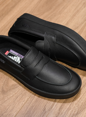 Vans Loafer Skate Pro黑色荔枝皮复古休闲乐福鞋一脚蹬板鞋
