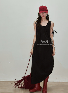 Ress.M 休闲中长款口袋连衣裙2026春夏季新款韩版简约裙子05043